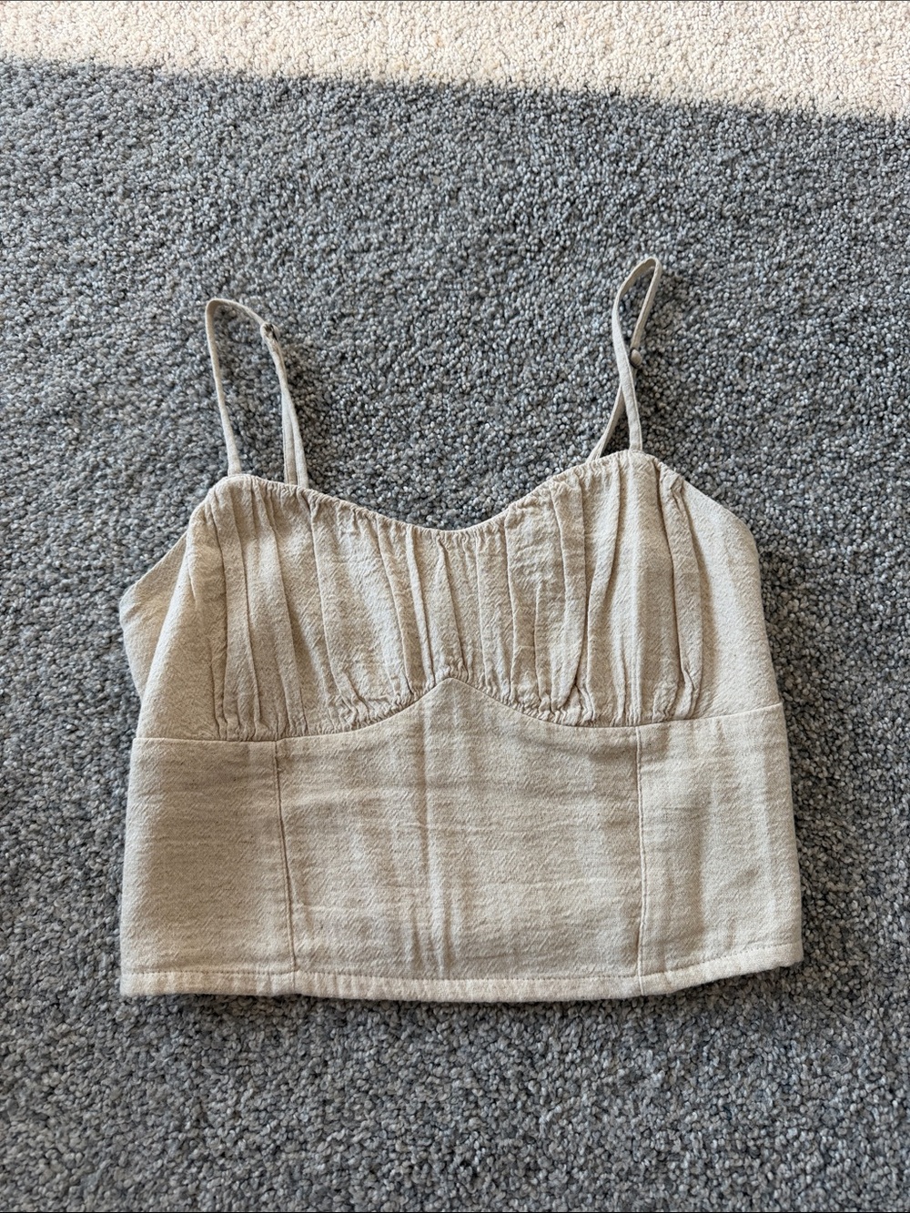 Hollister Cream Textured Cropped Cami with Thin Straps